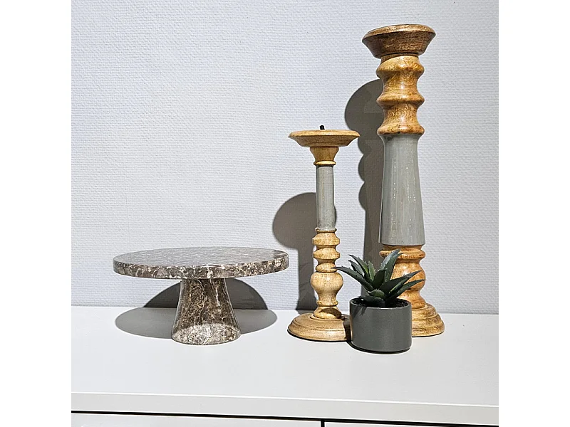 Plateau / Présentoir rond sur pied D. 25 cm en marbre gris - MARGARET