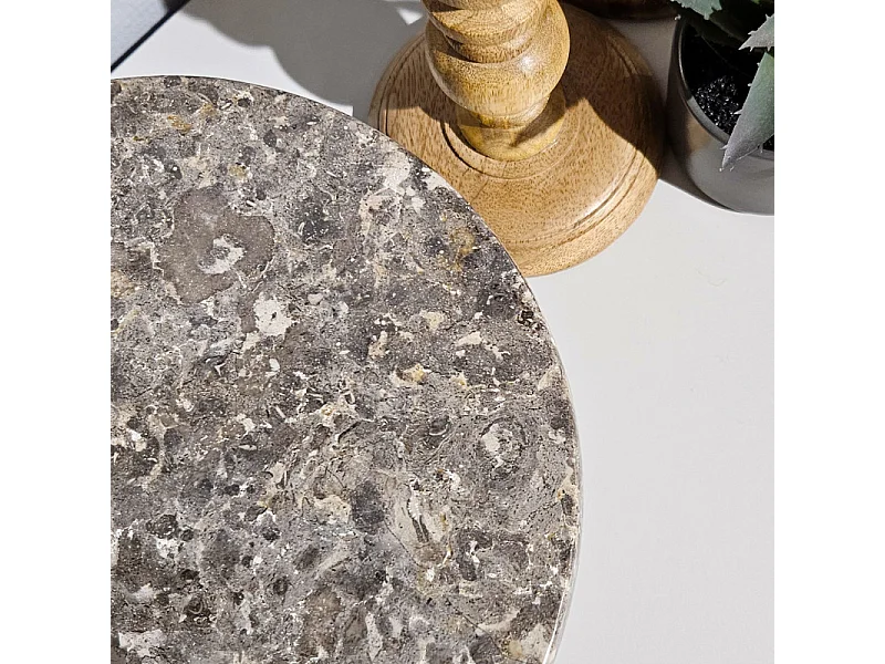 Plateau / Présentoir rond sur pied D. 25 cm en marbre gris - MARGARET
