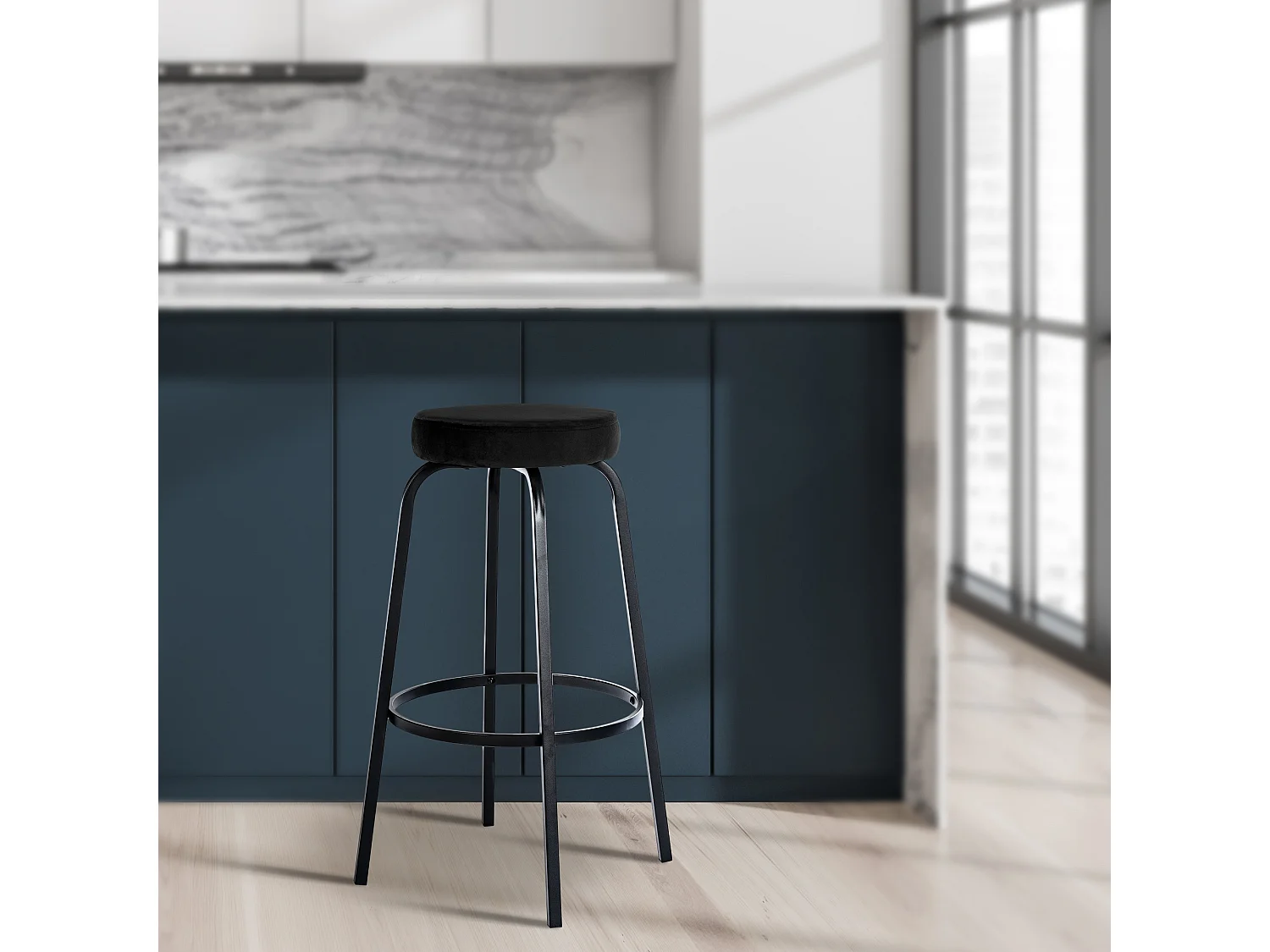 Tabouret de bar - Velours - Noir - Kamari