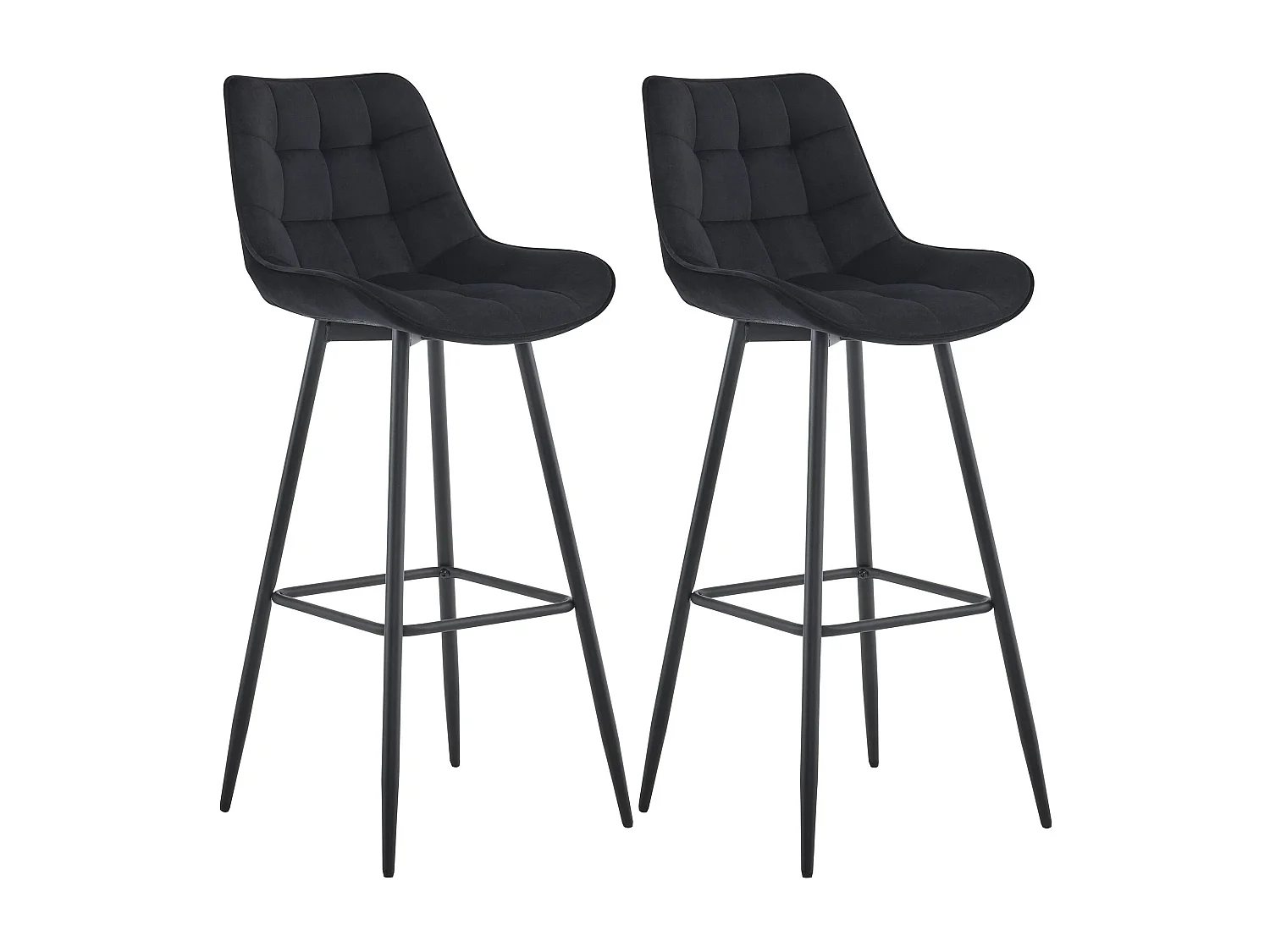 Lot de 2  Tabouret de bar - Velours & Métal noir mat - Noir - Dartford