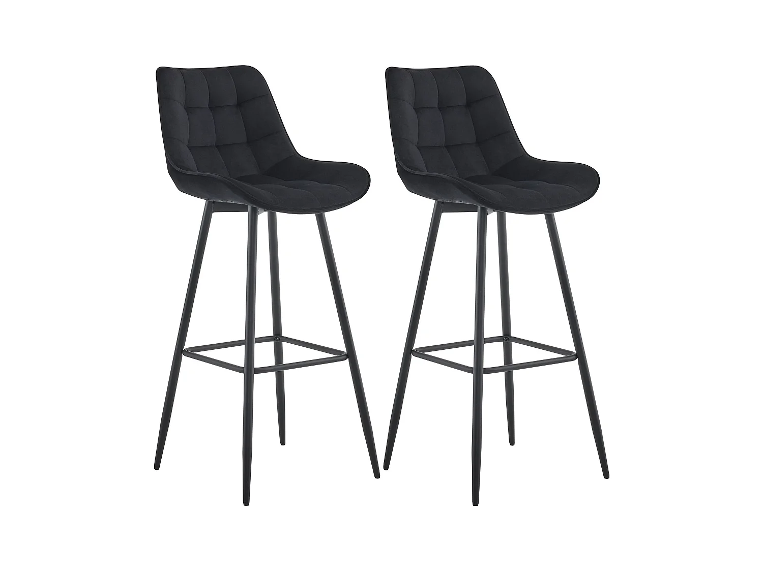Lot de 2  Tabouret de bar - Velours & Métal noir mat - Noir - Dartford