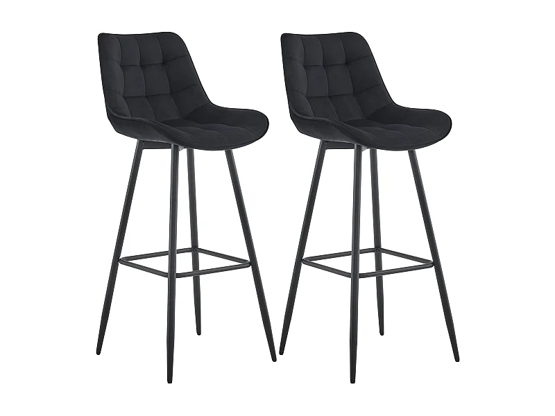 Lot de 2  Tabouret de bar - Velours & Métal noir mat - Noir - Dartford