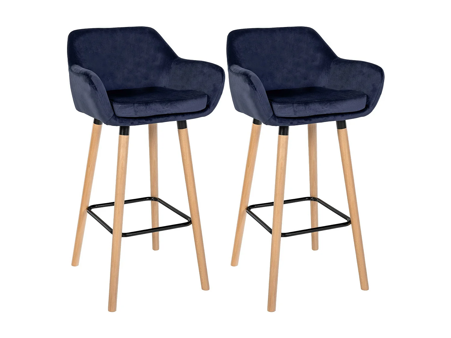 Lot de 2  Tabouret de bar - Velours - Bleu foncé - Grant