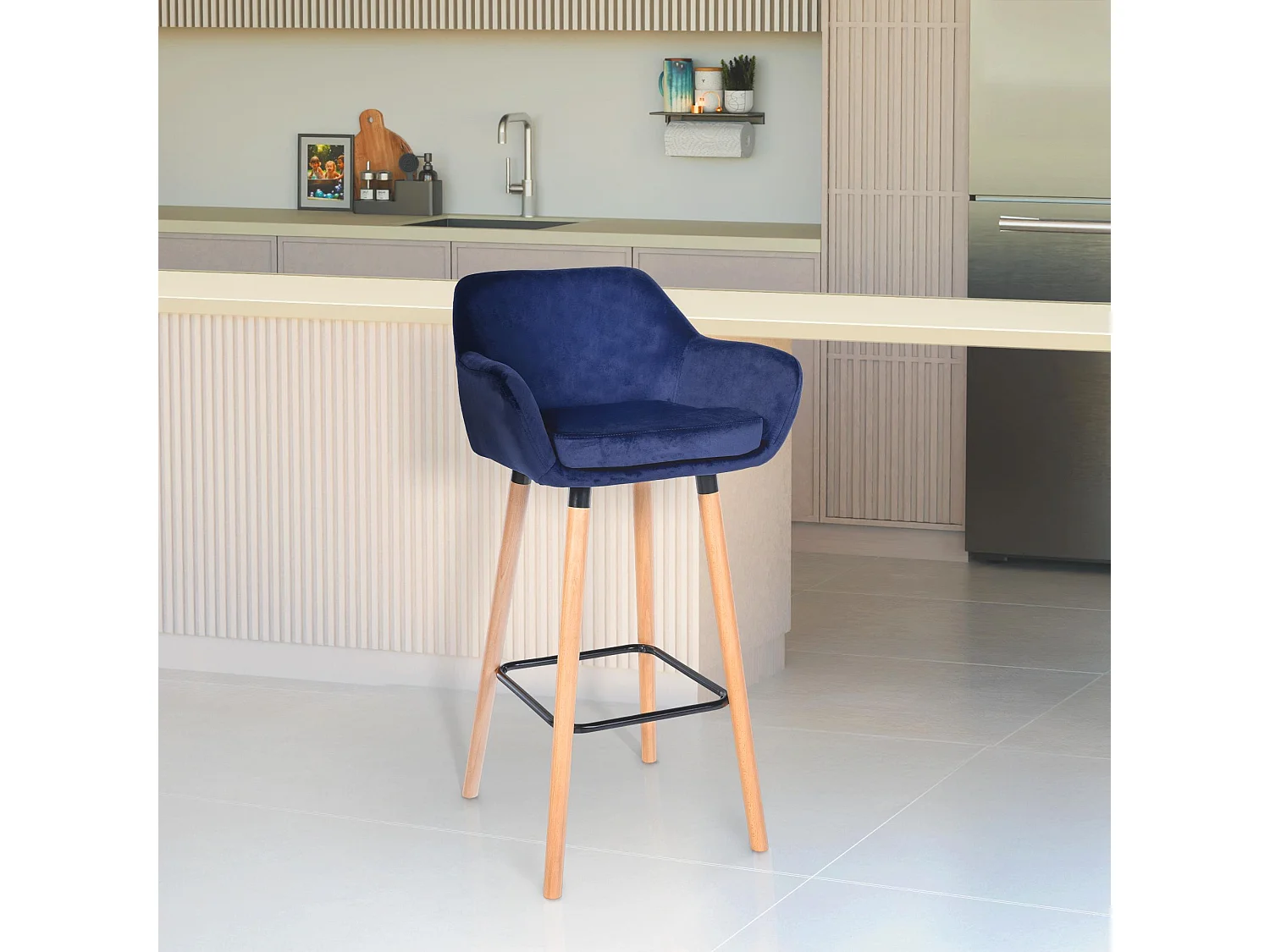 Lot de 2  Tabouret de bar - Velours - Bleu foncé - Grant