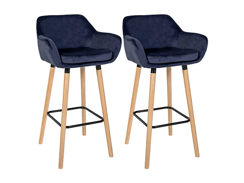 Lot de 2  Tabouret de bar - Velours & Blanc - Bleu foncé - Grant