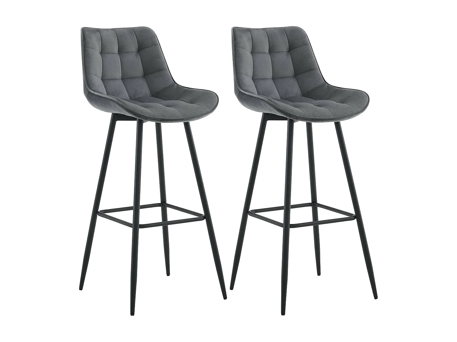 Lot de 2  Tabouret de bar - Velours & Métal noir mat - Gris foncé - Dartford