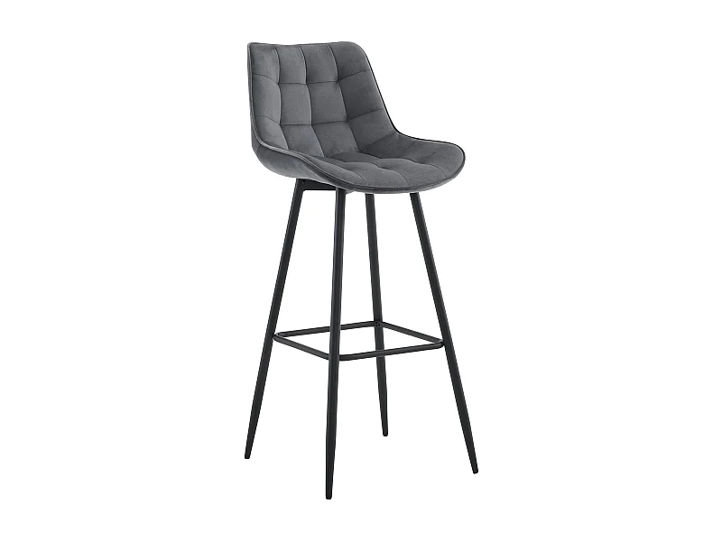 Tabouret de bar - Velours & Métal noir mat - Gris foncé - Dartford