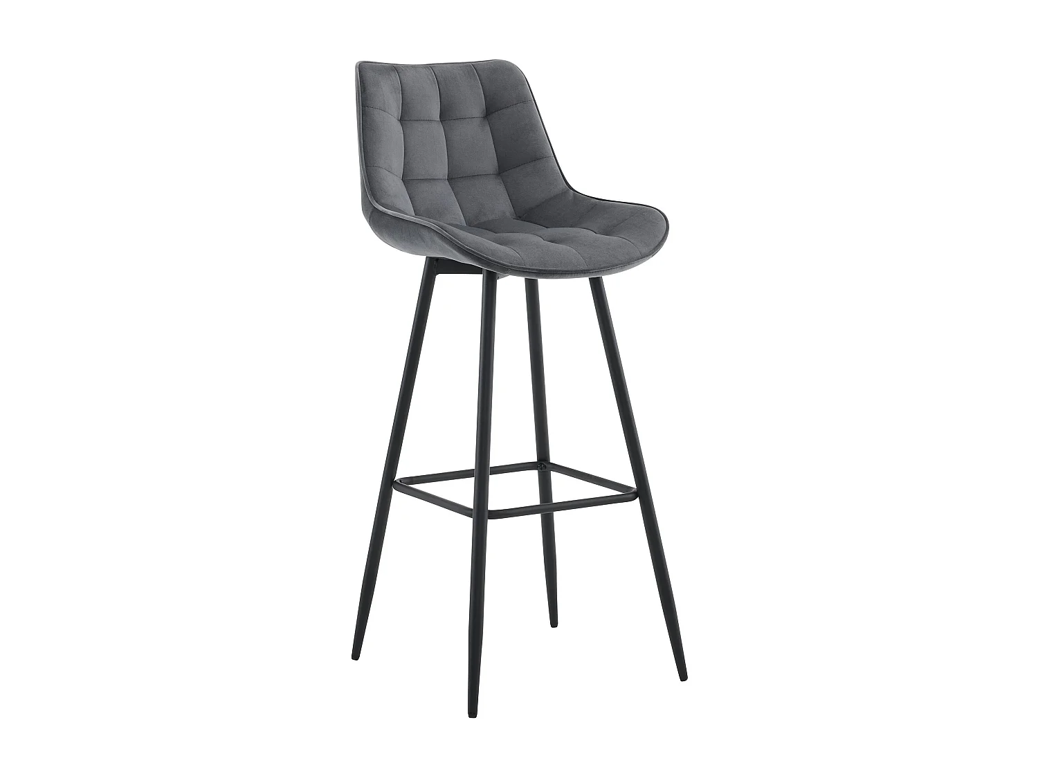Tabouret de bar - Velours & Métal noir mat - Gris foncé - Dartford