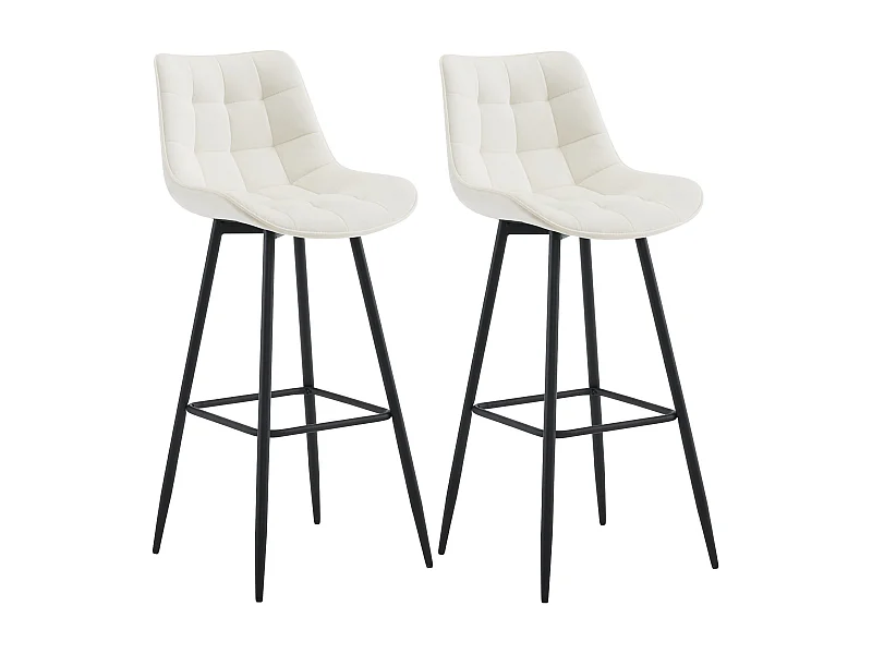Lot de 2  Tabouret de bar - Velours & Métal noir mat - Crème - Dartford