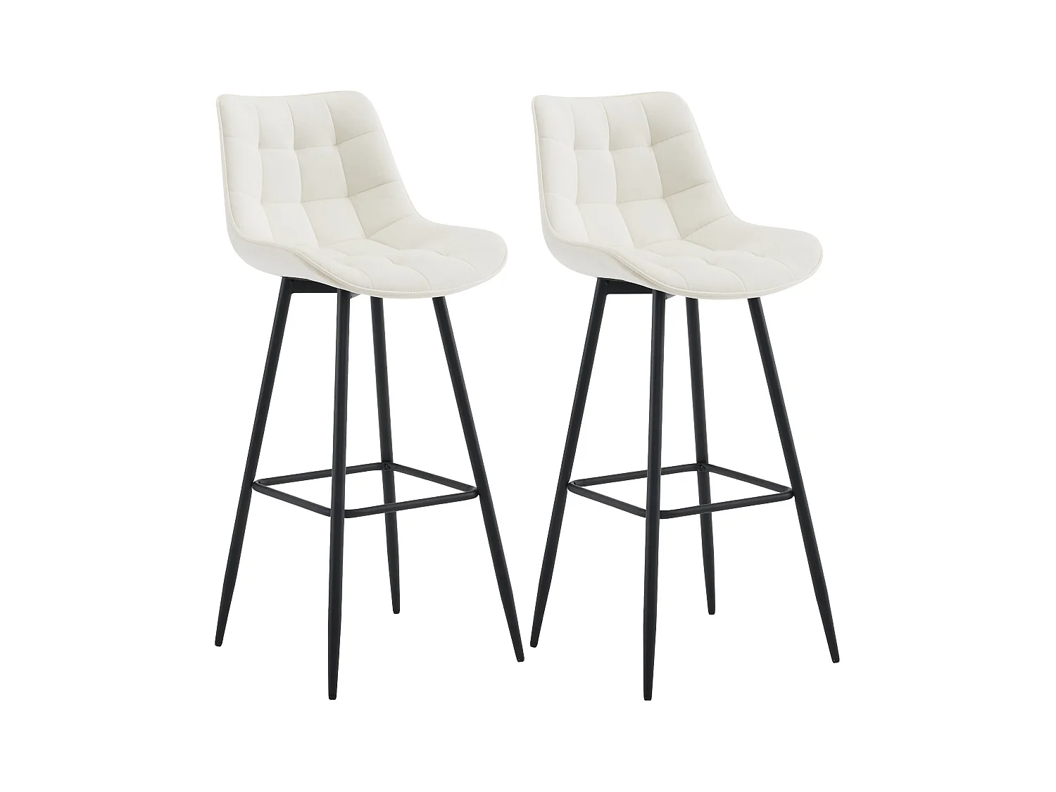 Lot de 2  Tabouret de bar - Velours & Métal noir mat - Crème - Dartford