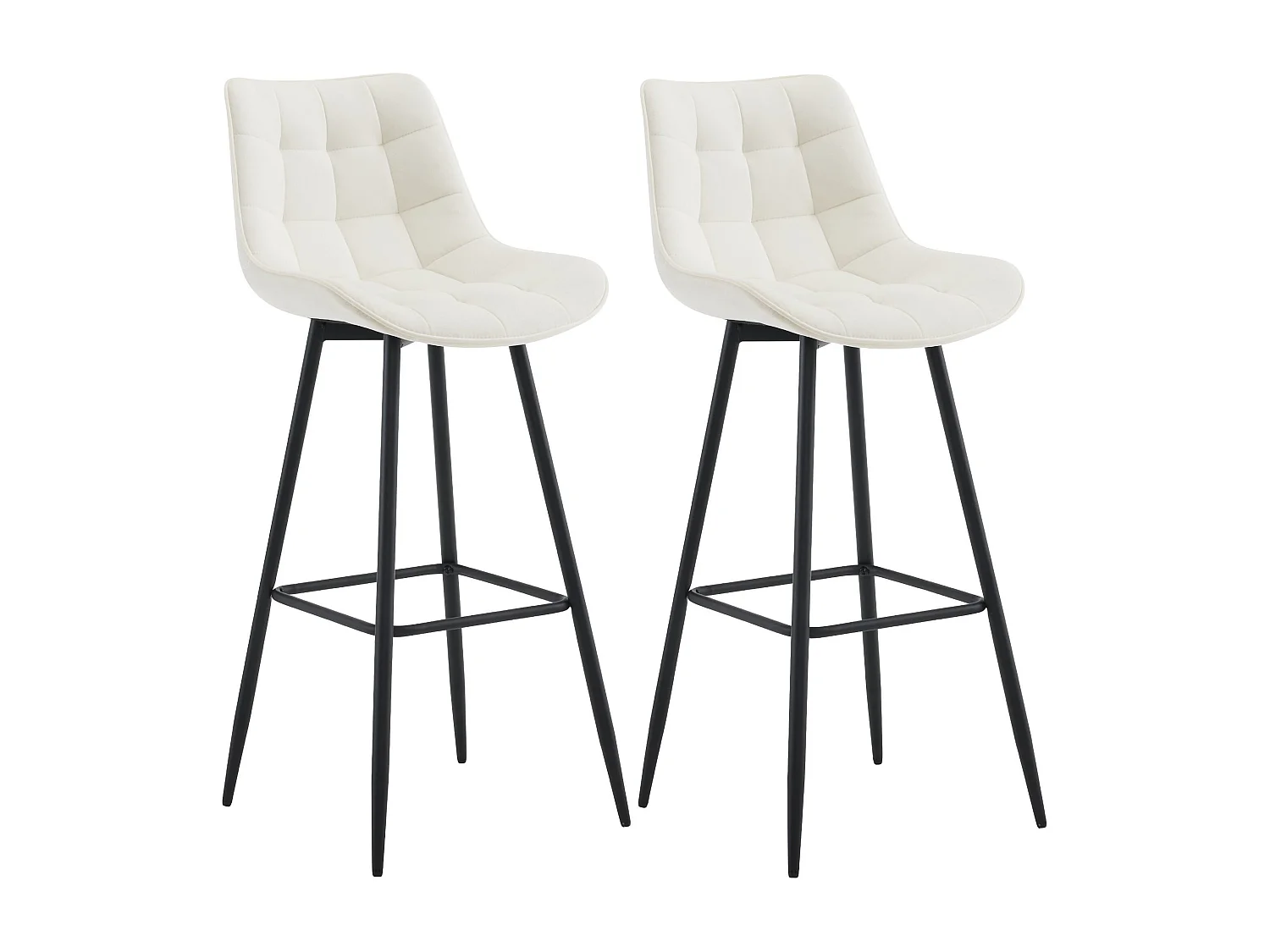 Lot de 2  Tabouret de bar - Velours & Métal noir mat - Crème - Dartford