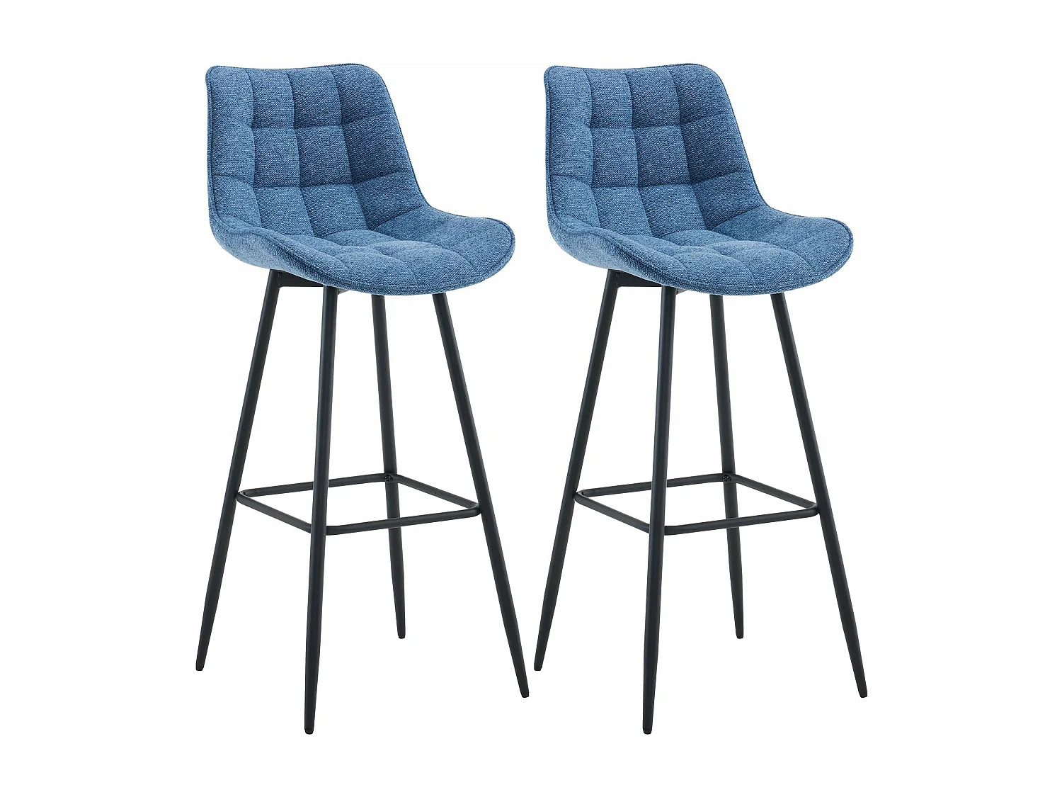 Lot de 2  Tabouret de bar - Tissu & Métal noir mat - Bleu - Dartford