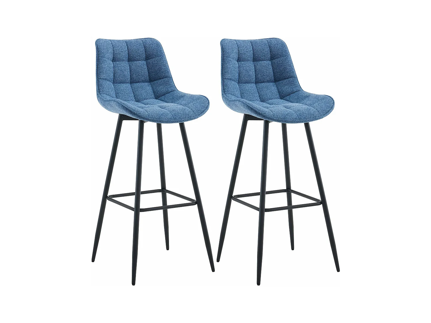 Lot de 2  Tabouret de bar - Tissu & Métal noir mat - Bleu - Dartford