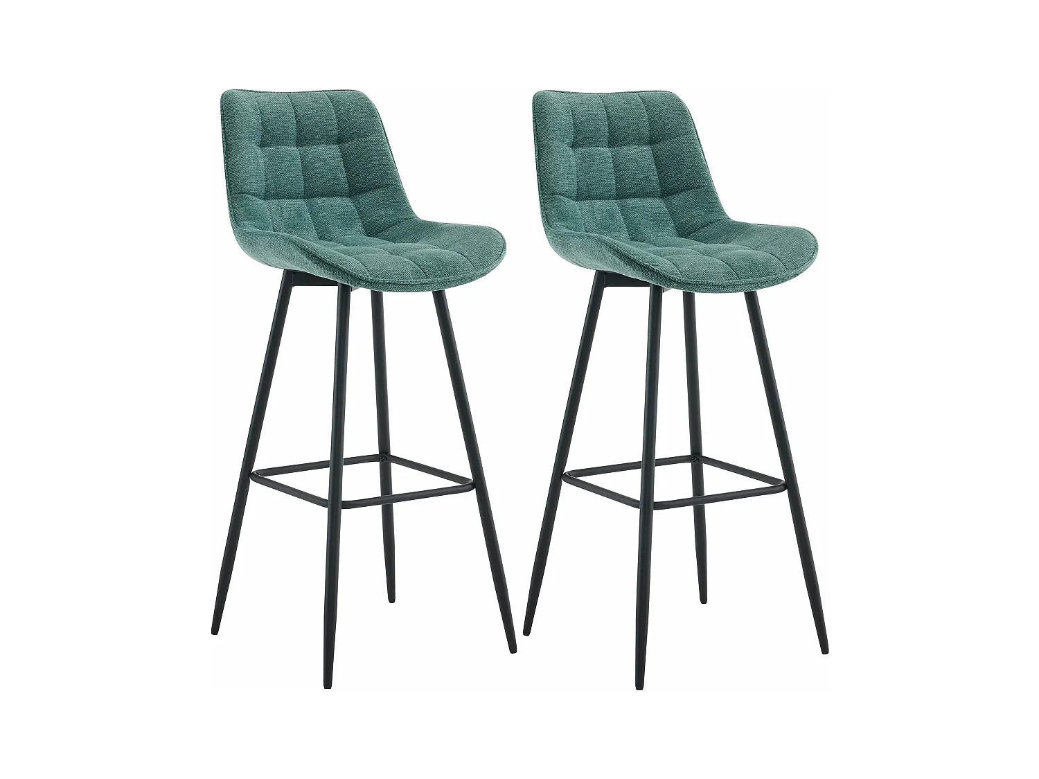 Lot de 2  Tabouret de bar - Tissu & Métal noir mat - Vert - Dartford