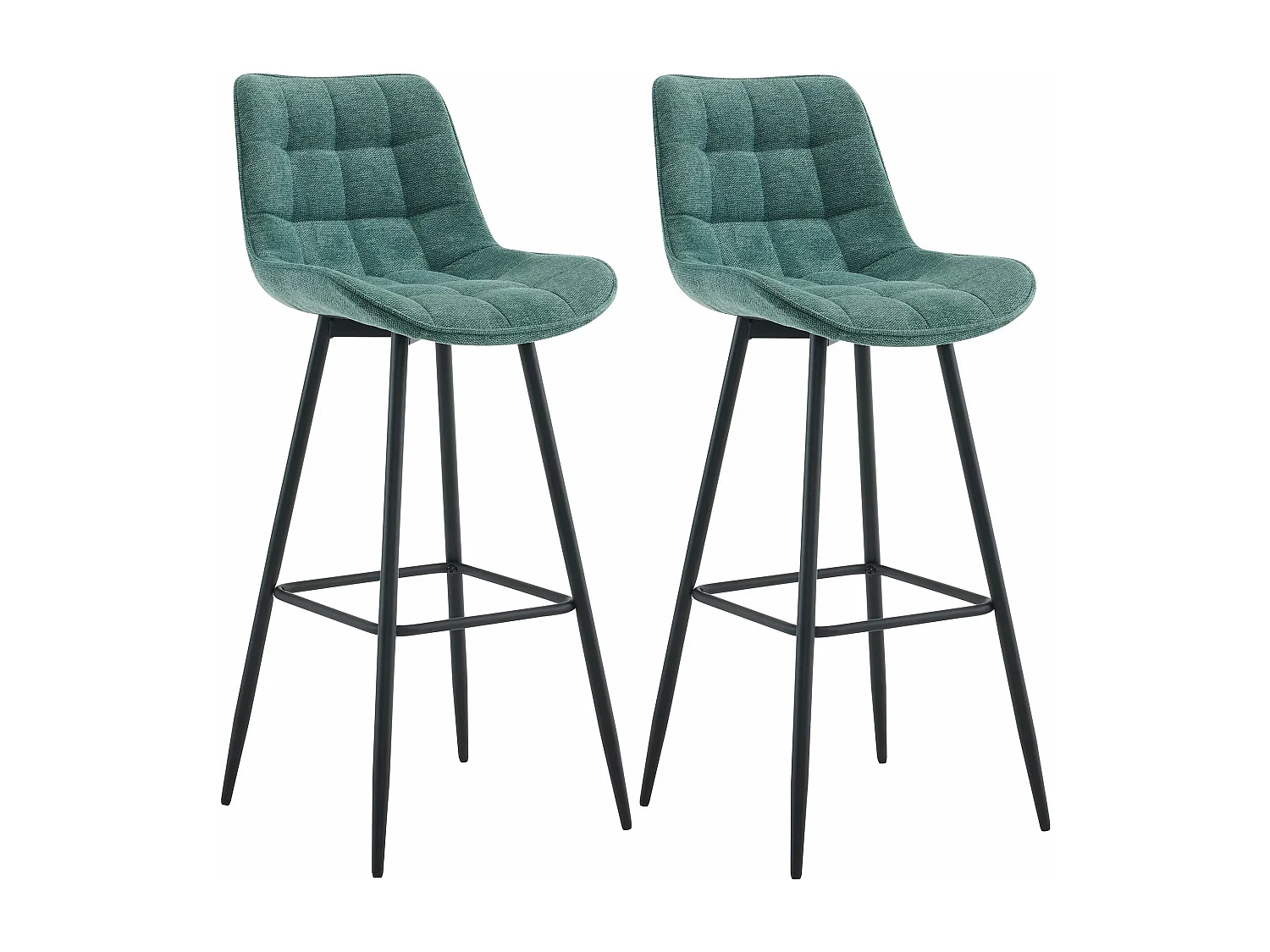Lot de 2  Tabouret de bar - Tissu & Métal noir mat - Vert - Dartford