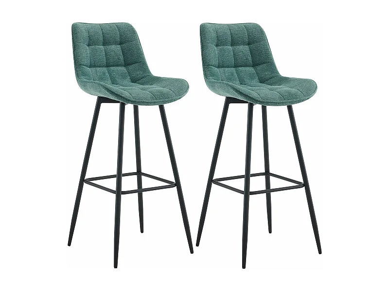 Lot de 2  Tabouret de bar - Tissu & Métal noir mat - Vert - Dartford