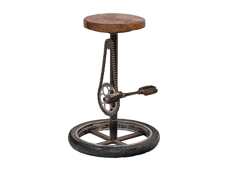 Tabouret H. 75 cm en bois avec pneu de vélo et métal recyclé - BICI