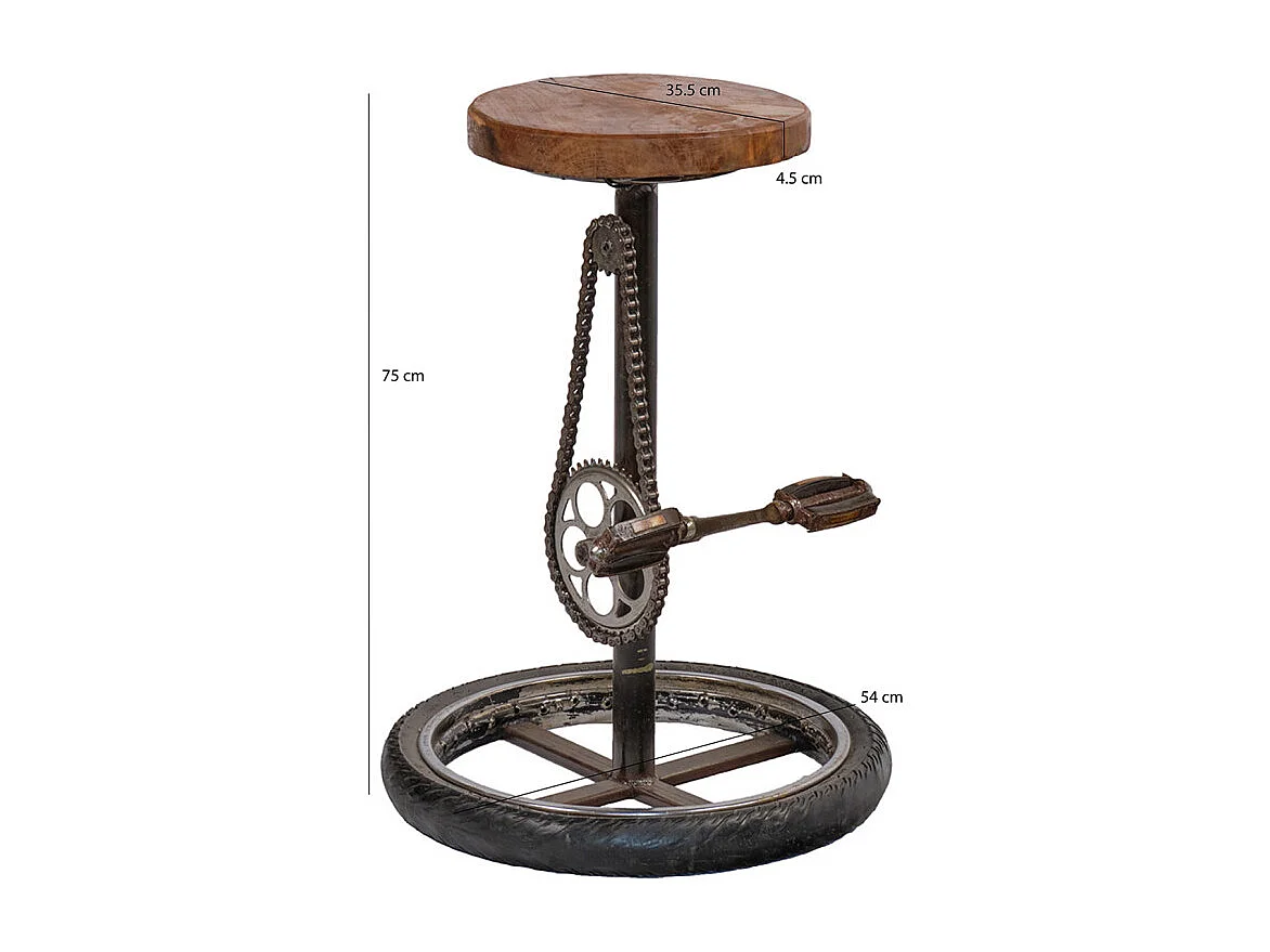 Tabouret H. 75 cm en bois avec pneu de vélo et métal recyclé - BICI