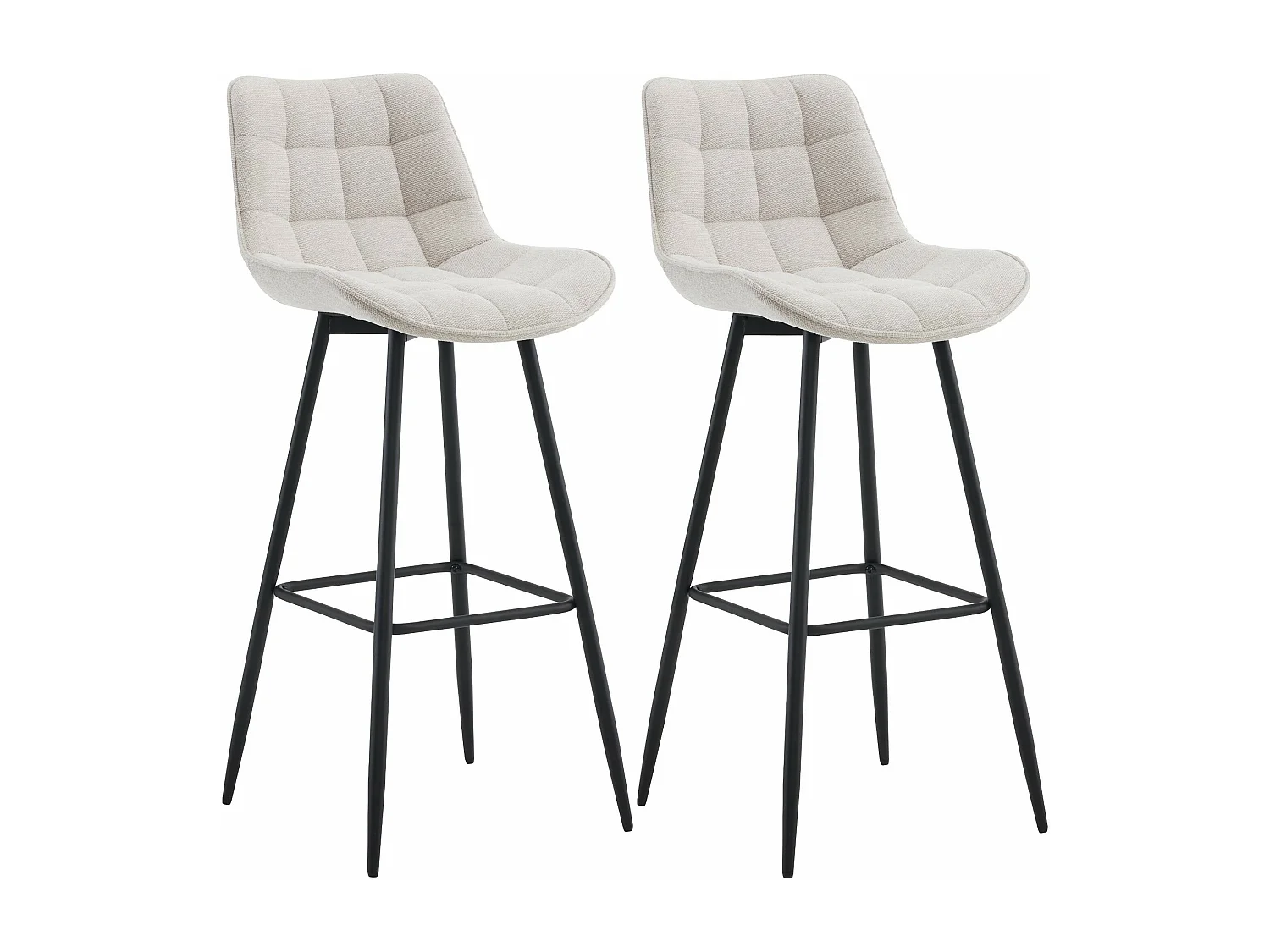 Lot de 2  Tabouret de bar - Tissu & Métal noir mat - Crème - Dartford
