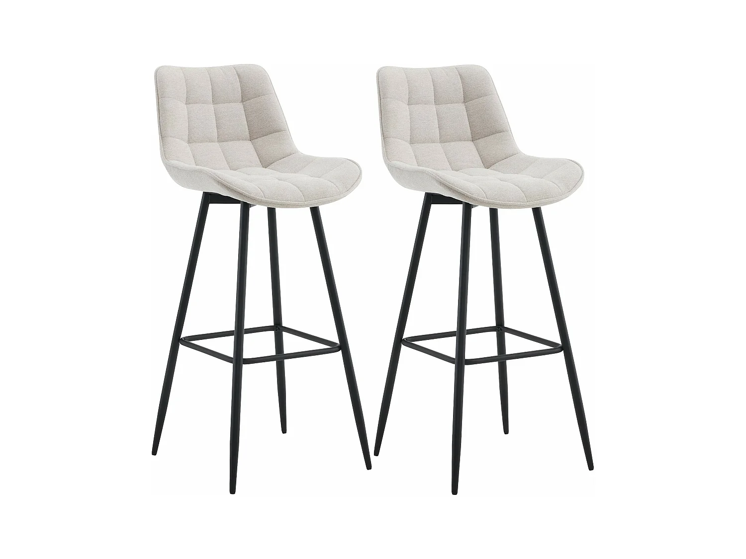 Lot de 2  Tabouret de bar - Tissu & Métal noir mat - Crème - Dartford