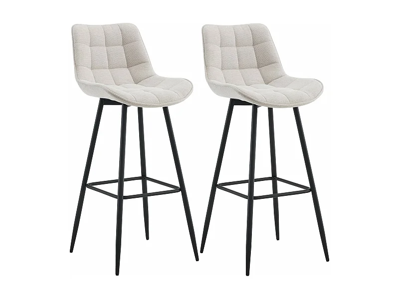 Lot de 2  Tabouret de bar - Tissu & Métal noir mat - Crème - Dartford