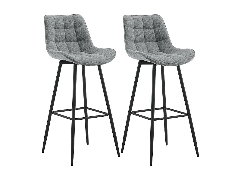 Lot de 2  Tabouret de bar - Tissu & Métal noir mat - Gris - Dartford