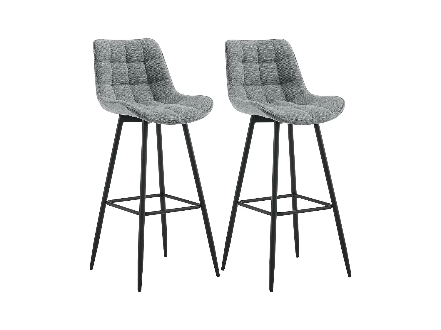 Lot de 2  Tabouret de bar - Tissu & Métal noir mat - Gris - Dartford