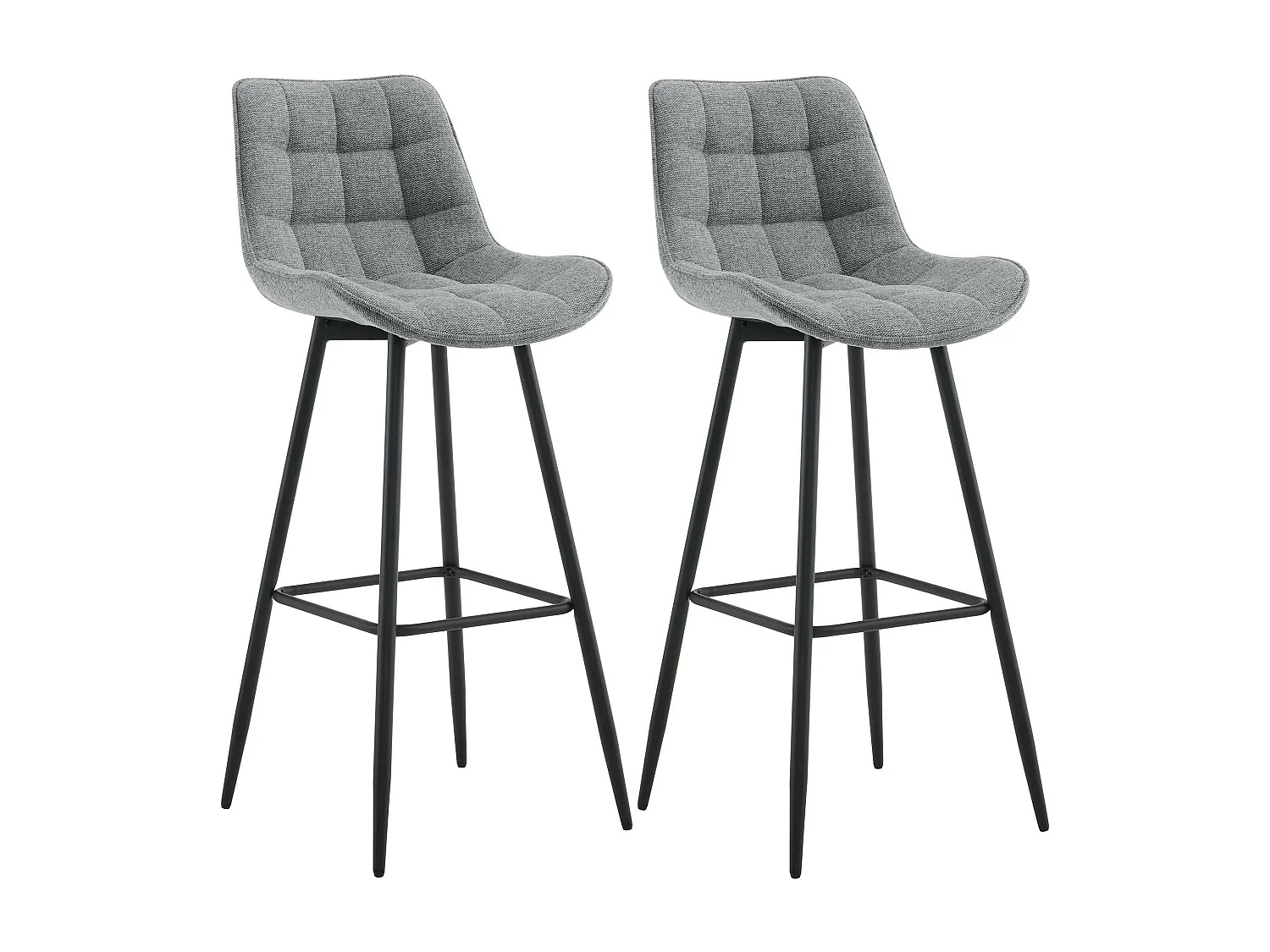 Lot de 2  Tabouret de bar - Tissu & Métal noir mat - Gris - Dartford