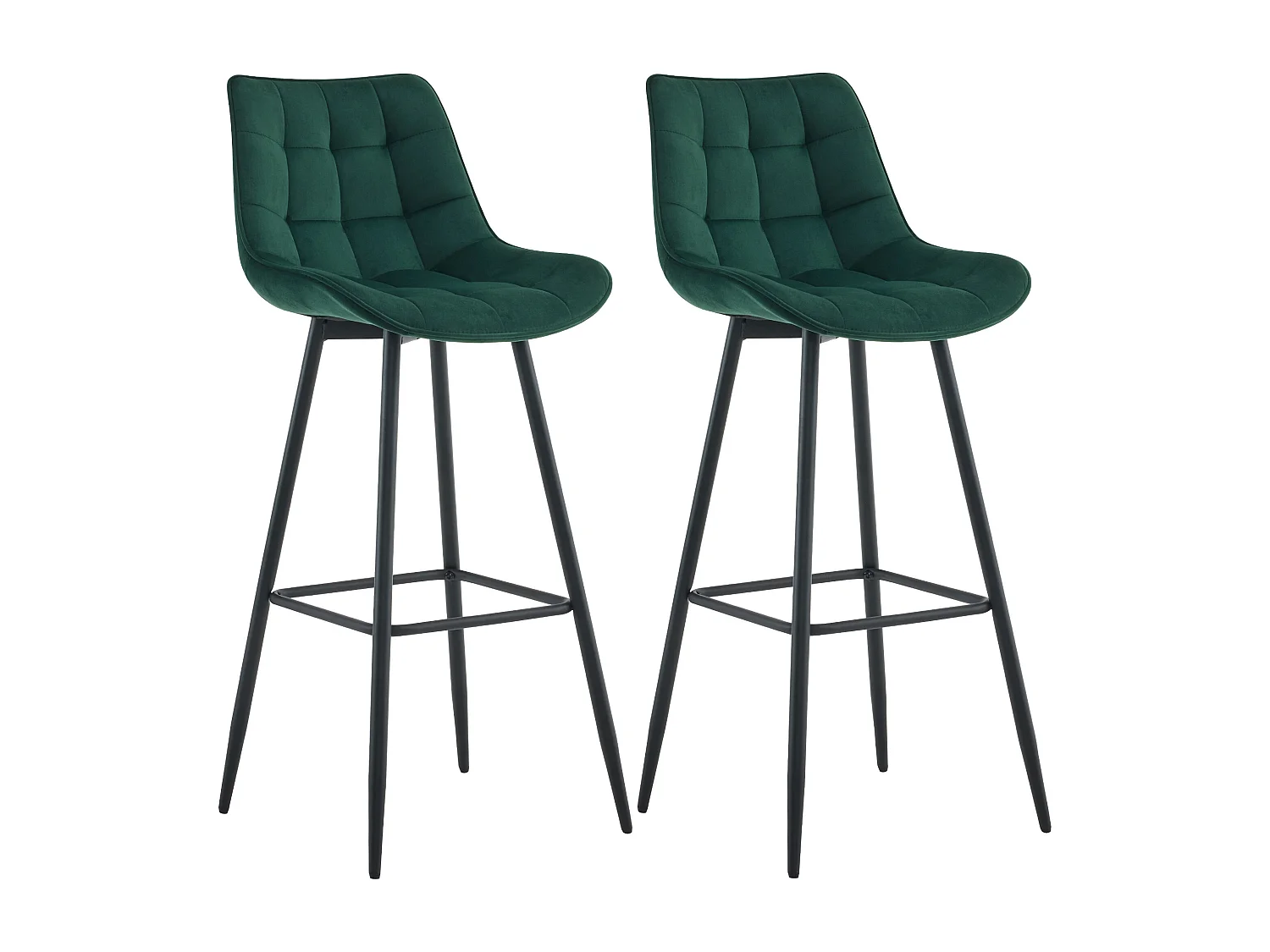Lot de 2  Tabouret de bar - Velours & Métal noir mat - Vert - Dartford