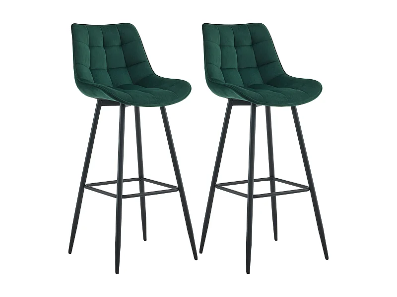 Lot de 2  Tabouret de bar - Velours & Métal noir mat - Vert - Dartford