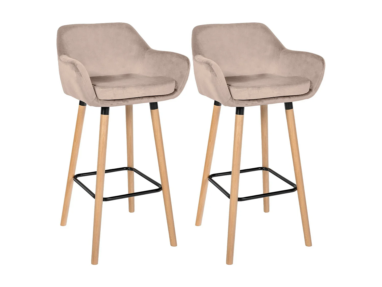 Lot de 2  Tabouret de bar - Velours - Gris clair - Grant
