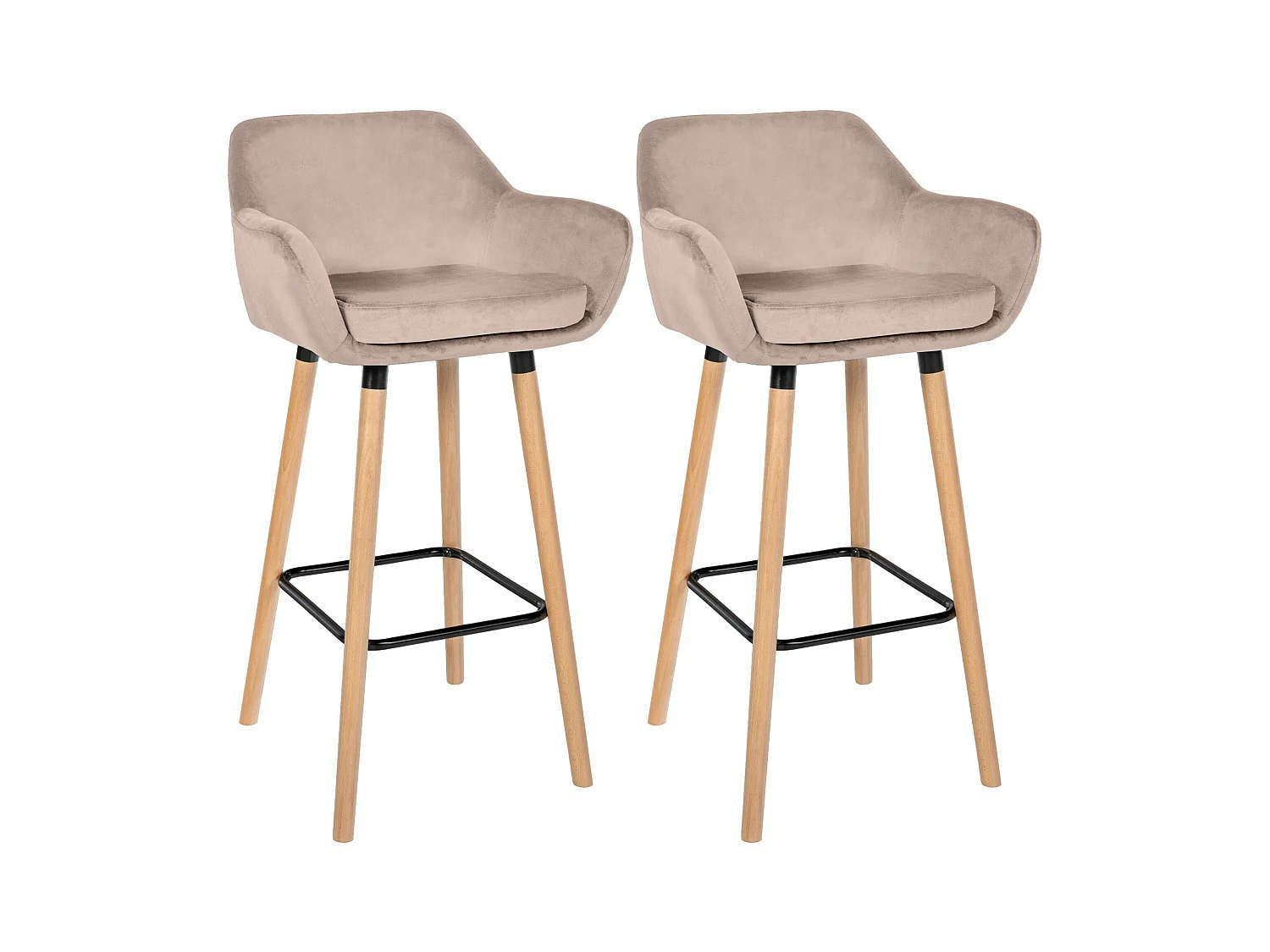 Lot de 2  Tabouret de bar - Velours - Gris clair - Grant