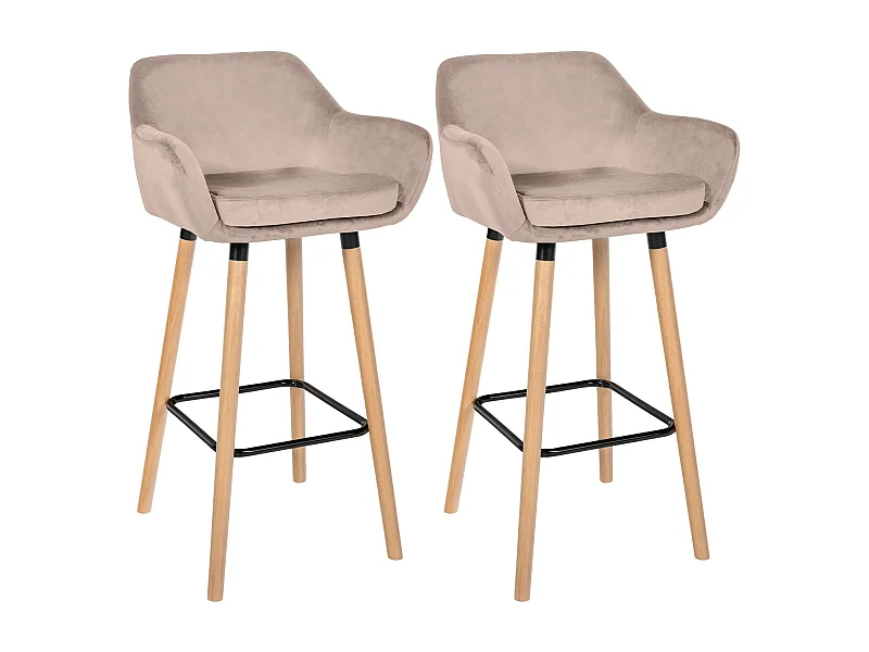 Lot de 2  Tabouret de bar - Velours - Gris clair - Grant