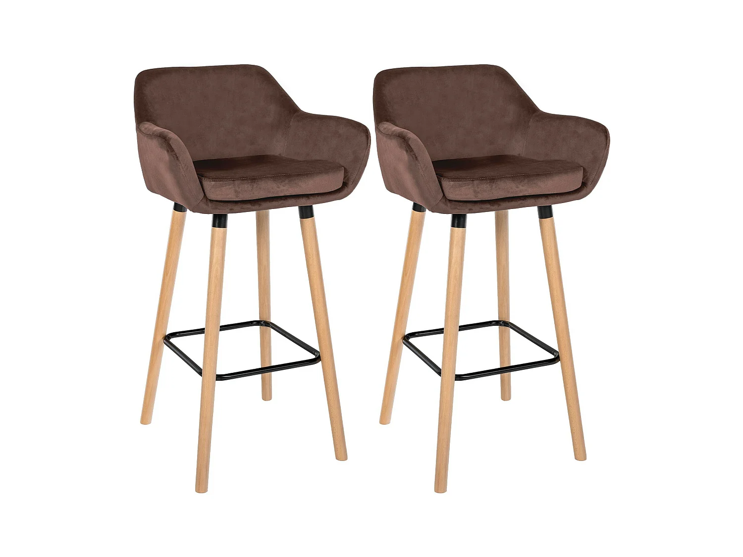 Lot de 2  Tabouret de bar - Velours - Café - Grant