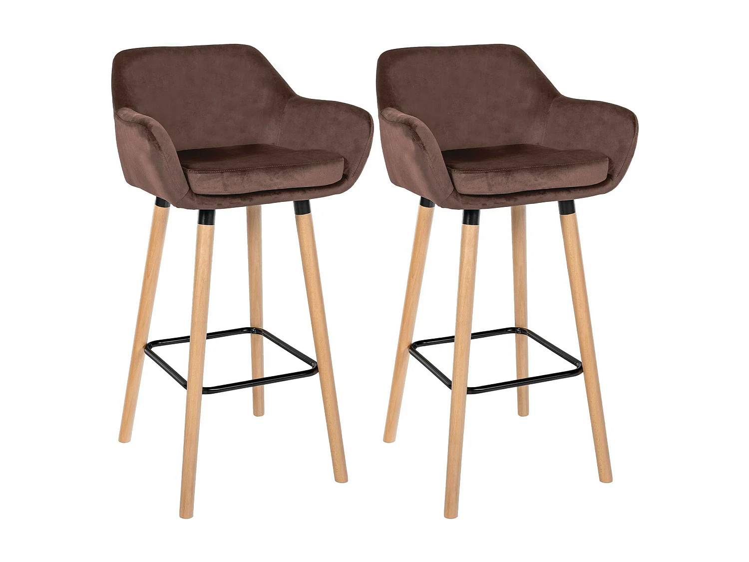 Lot de 2  Tabouret de bar - Velours - Café - Grant