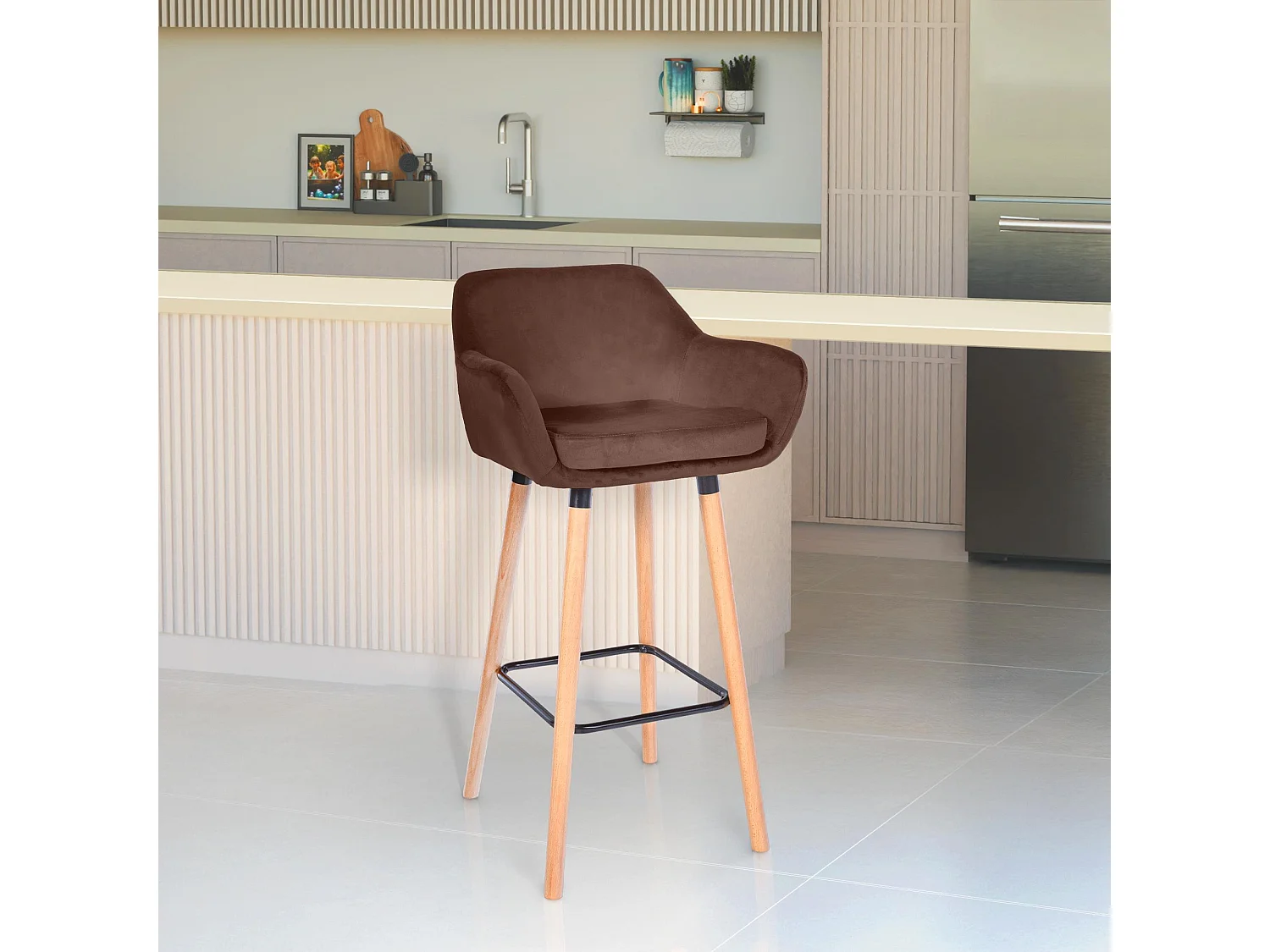 Lot de 2  Tabouret de bar - Velours - Café - Grant