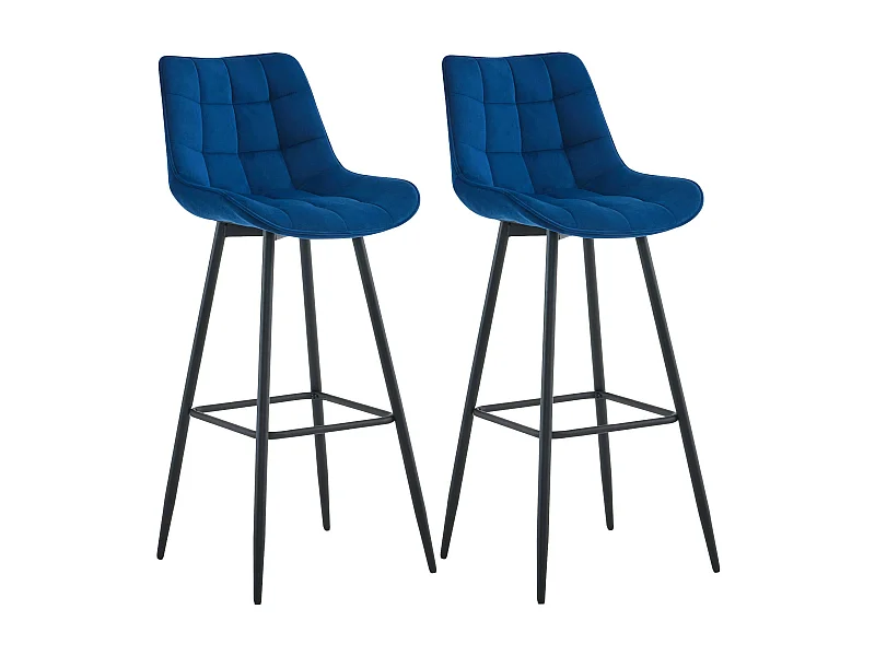 Lot de 2  Tabouret de bar - Velours & Métal noir mat - Bleu - Dartford