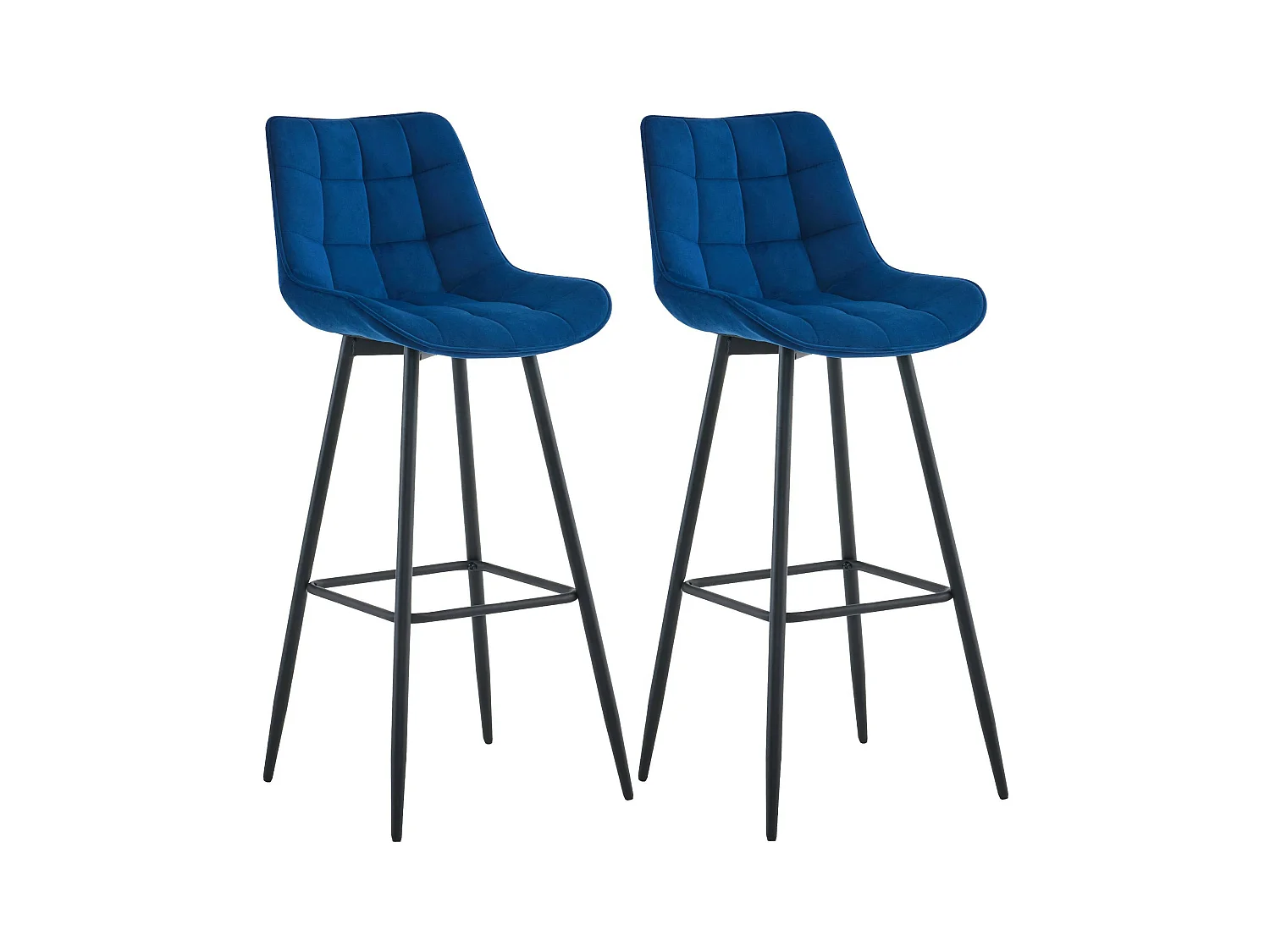 Lot de 2  Tabouret de bar - Velours & Métal noir mat - Bleu - Dartford
