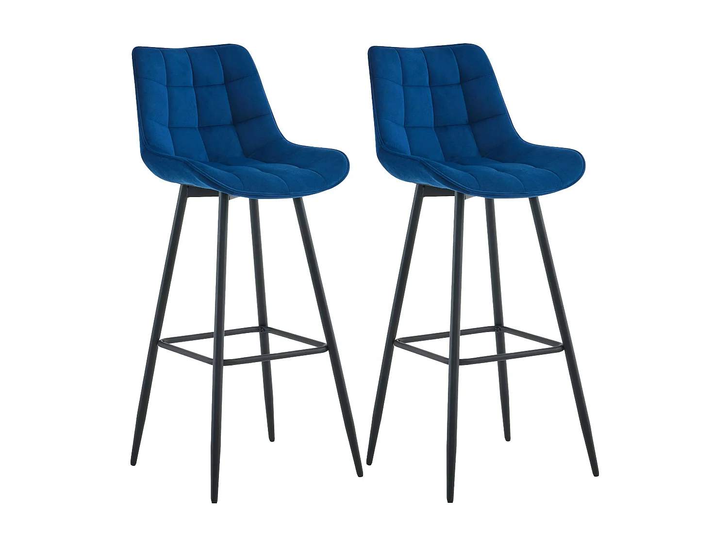 Lot de 2  Tabouret de bar - Velours & Métal noir mat - Bleu - Dartford
