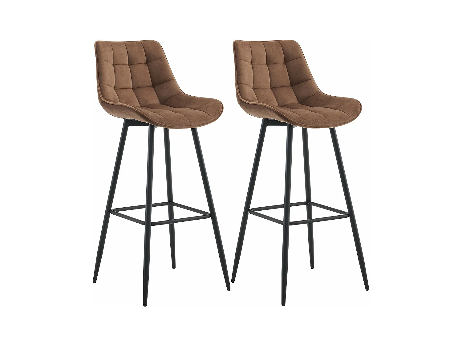 Lot de 2  Tabouret de bar - Velours & Métal noir mat - Marron - Dartford