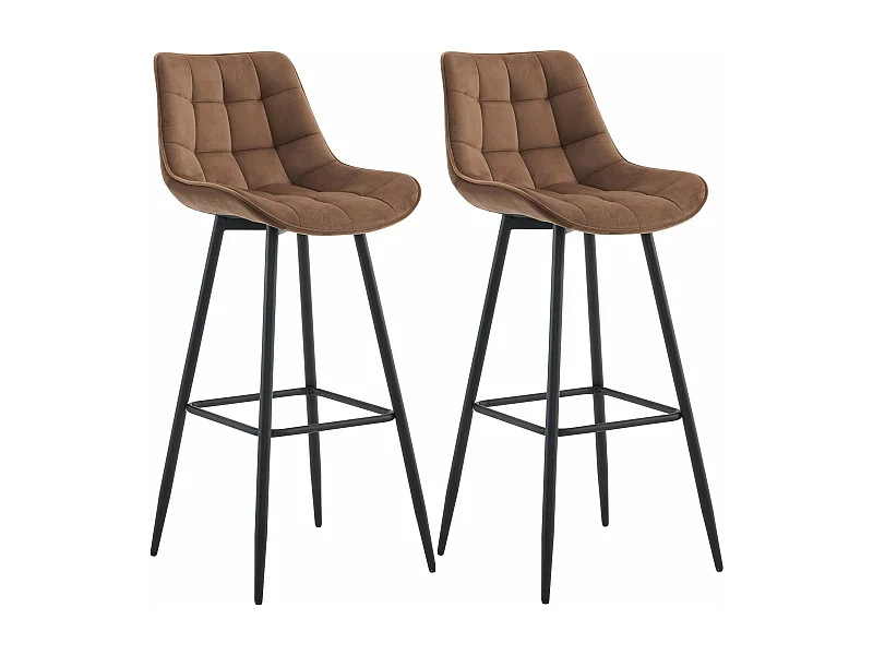 Lot de 2  Tabouret de bar - Velours & Métal noir mat - Marron - Dartford