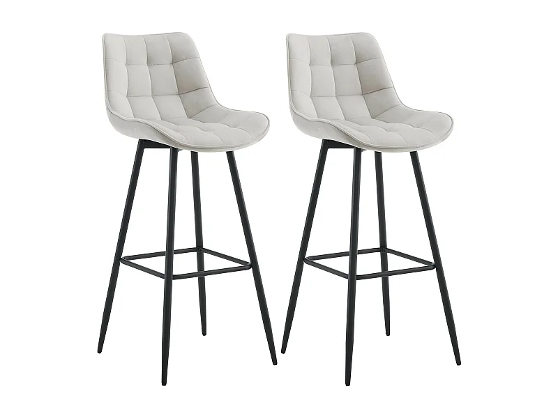 Lot de 2  Tabouret de bar - Velours & Métal noir mat - Gris - Dartford