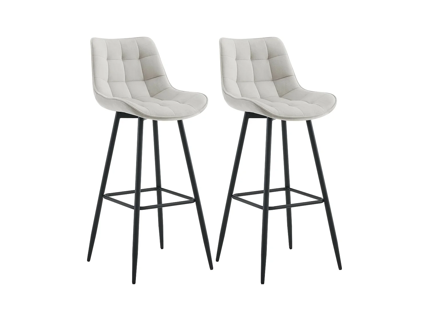 Lot de 2  Tabouret de bar - Velours & Métal noir mat - Gris - Dartford