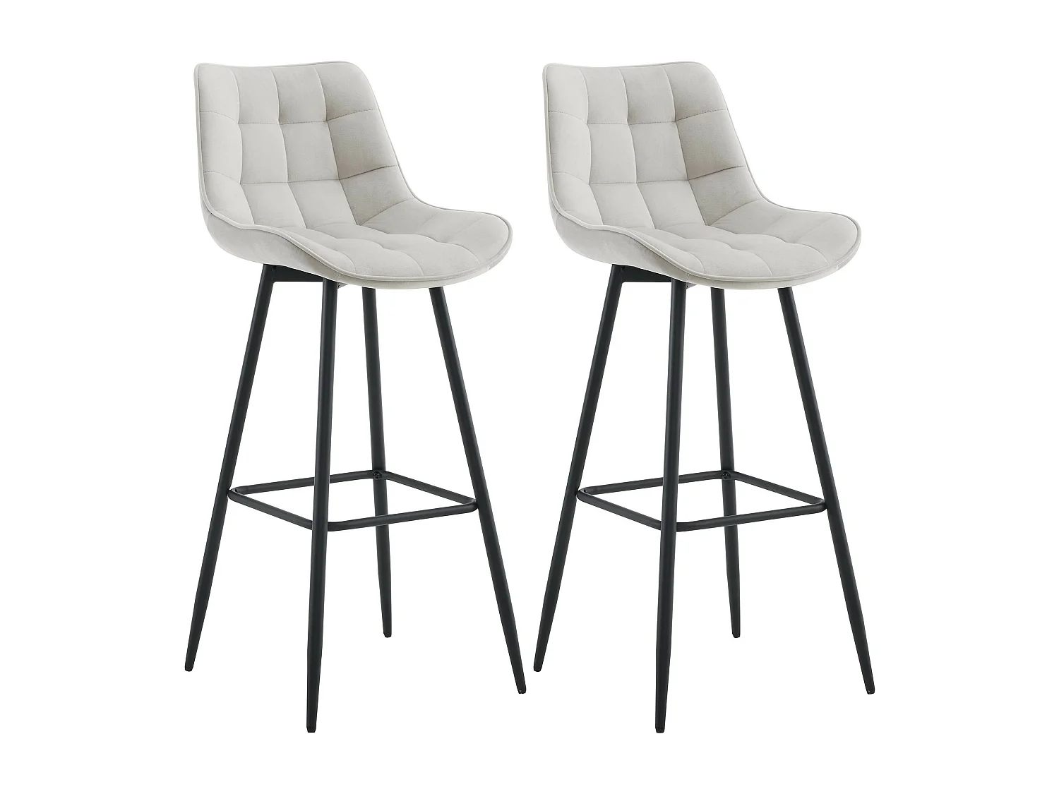 Lot de 2  Tabouret de bar - Velours & Métal noir mat - Gris - Dartford