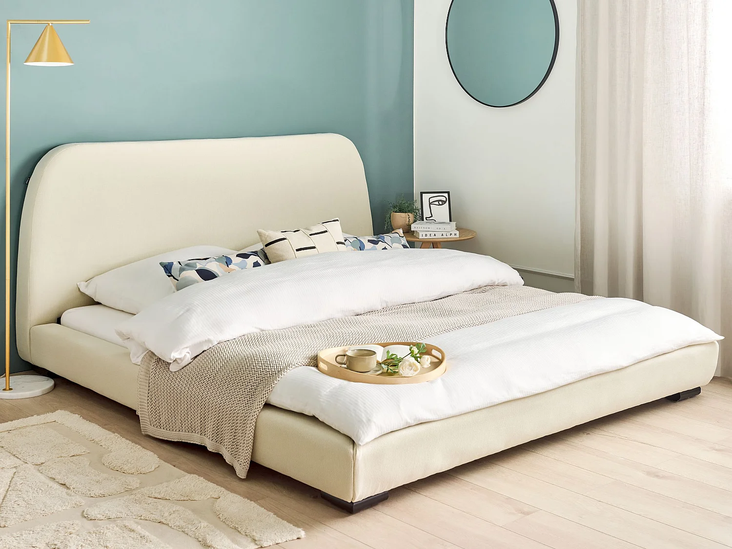 Lit avec sommier Tissu ROISEL 180 x 200 cm Beige clair