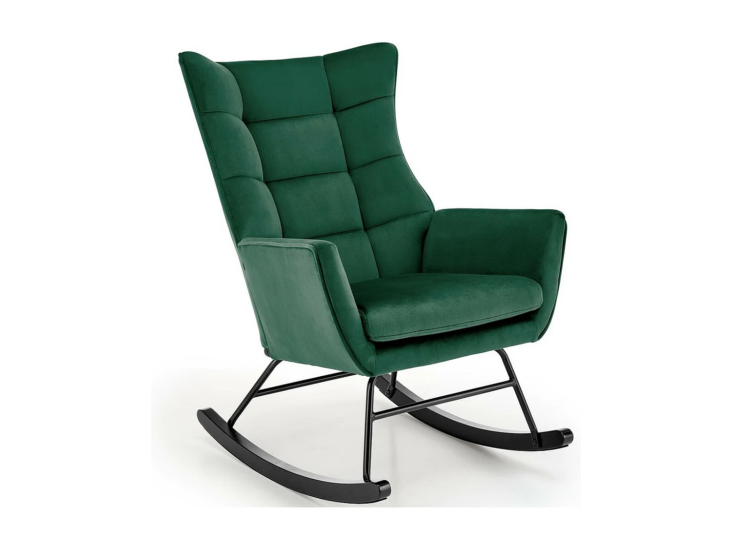 Rocking-chair design en velours vert avec accoudoirs Market