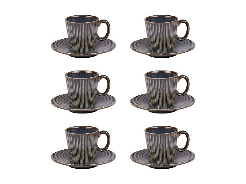 Coffret de 6 tasses à café avec sous tasses Liv bleu 9 cl