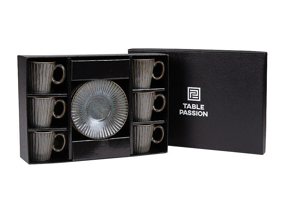 Coffret de 6 tasses à café avec sous tasses Liv bleu 9 cl