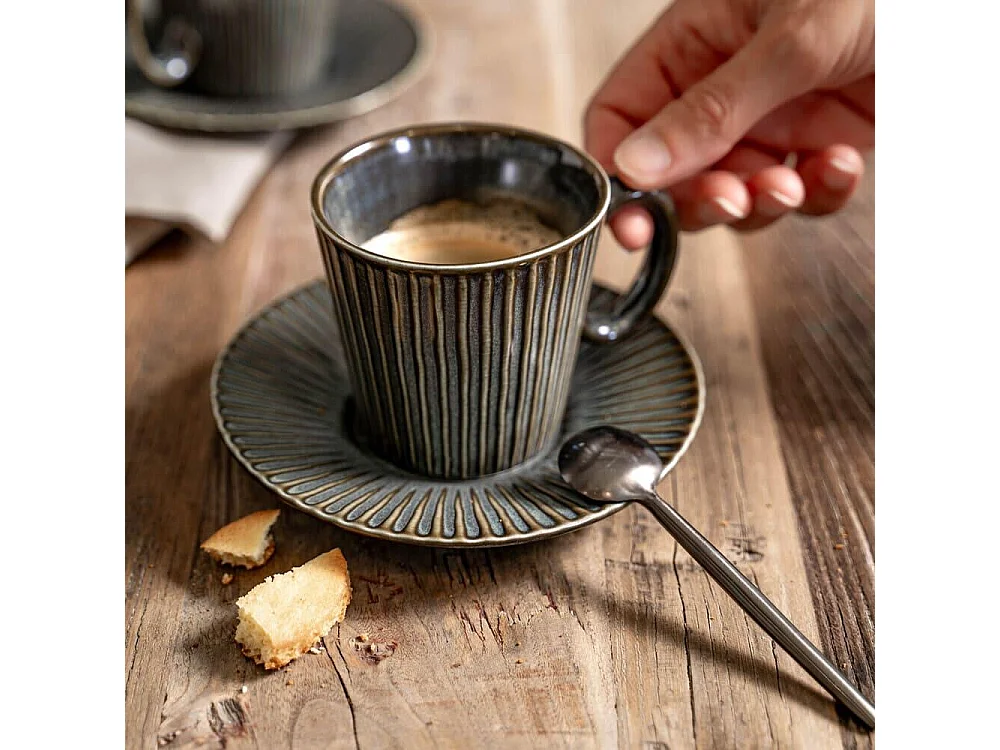 Coffret de 6 tasses à café avec sous tasses Liv bleu 9 cl