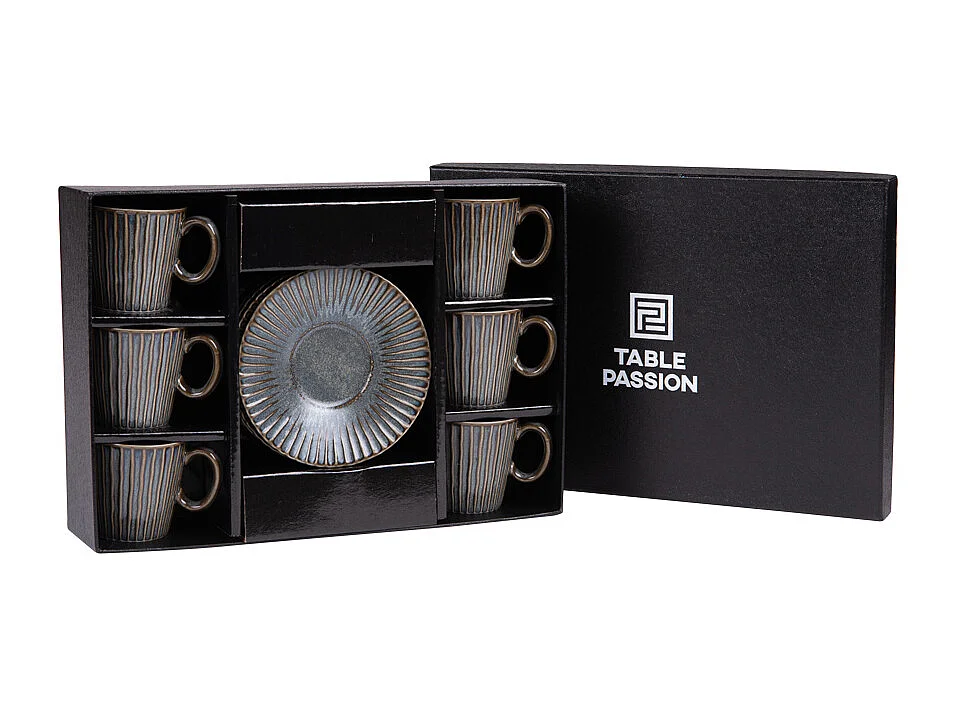 Coffret de 6 tasses à café avec sous tasses Liv bleu 9 cl